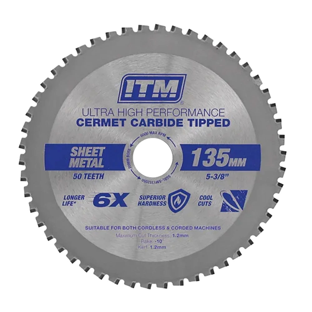 ITM 135mm Sheet Metal Cutting Blade Cermet CarbideTipped 50T