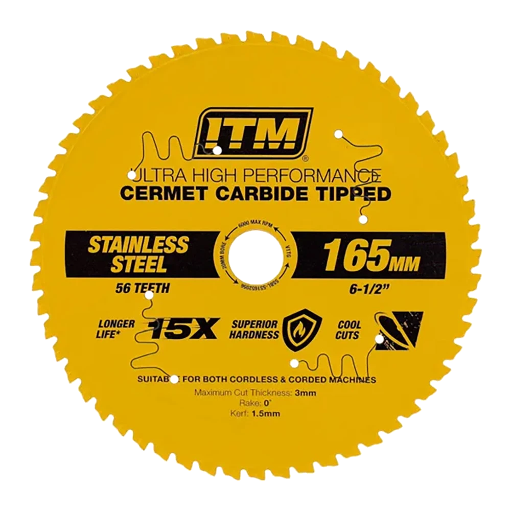 ITM 165mm SS Metal Cutting Blade Cermet Carbide Tipped 56T
