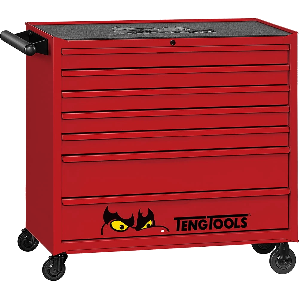 Teng 37in Cabinet 7 Drawers Red with Castors Assembled