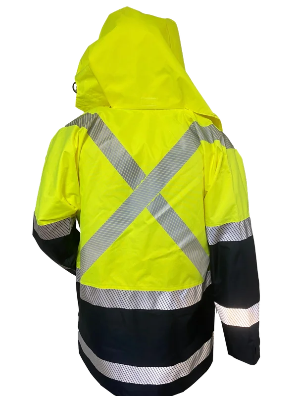 D/N Jacket, PU, X-Back, Hood, Yellow/Navy