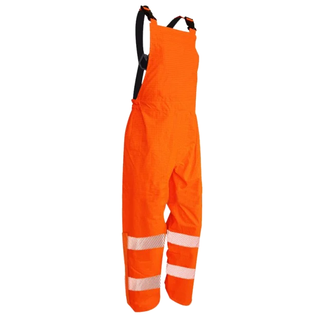 Hi-Vis FR D/N PU Bib Rain Trousers, Orange