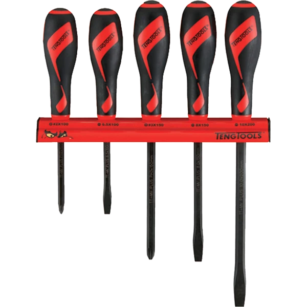 Teng 5pc MD Power Thru S/Driver Set W/Wall Rack