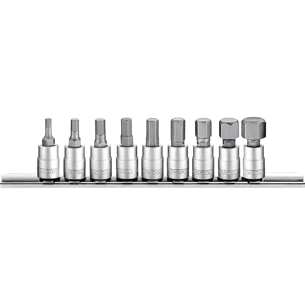 Teng 9pc 1/4in Hex Bit Socket Clip Rail Set