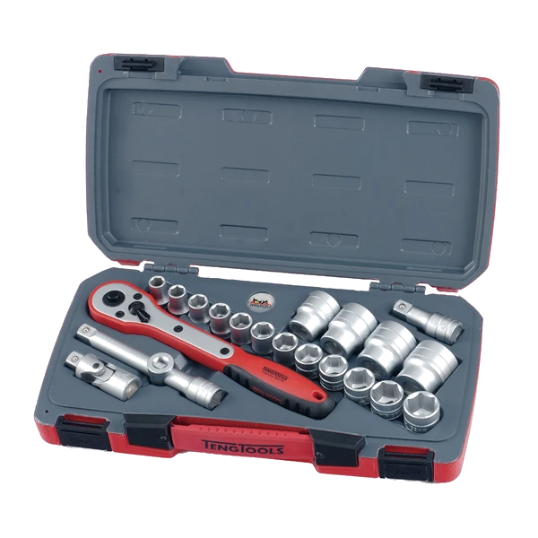 Teng 21pc 1/2in Dr. Metric Reg. Socket Set 6Pnt 10-32mm
