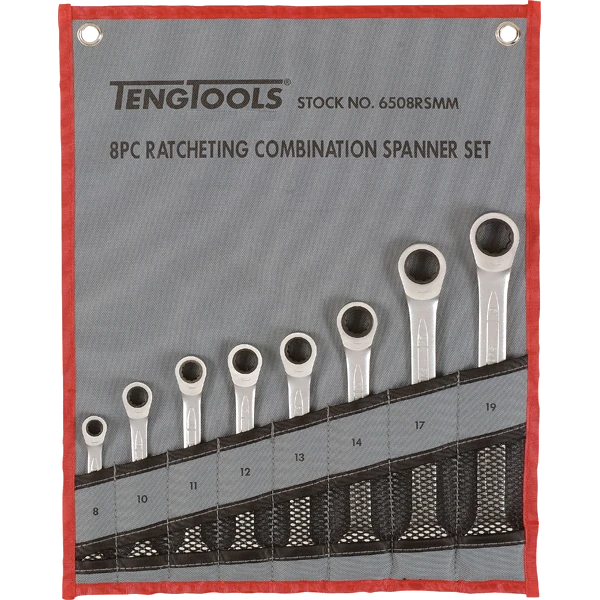 Teng 8pc Ratchet (Flat Type) Metric Spanner Set 8-19mm