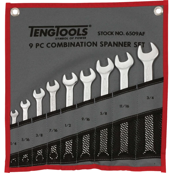 Teng 9pc Combination AF Spanner Set w/Wallet 1/4 - 3/4in