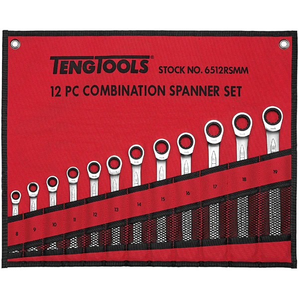 Teng 12pc Ratchet (Flat Type) Metric Spanner Set 8-19mm