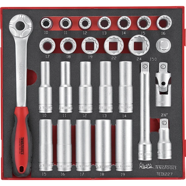 Teng 27pc 1/2in Dr. Skt & Acc Set 10-24mm - TED-Tray