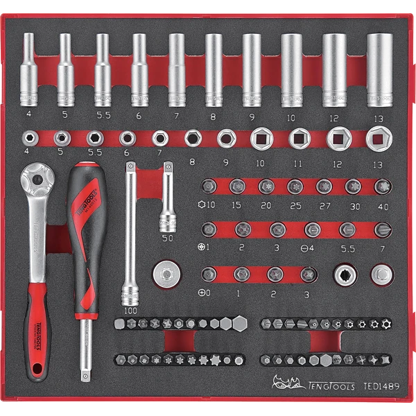 Teng 89pc 1/4in Dr. Skt & Acc Set 4-13mm - TED-Tray