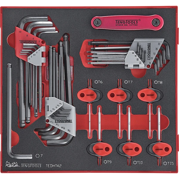 Teng 42pc MM/AF Hex & TX Ball-End Key Set - TED-Tray