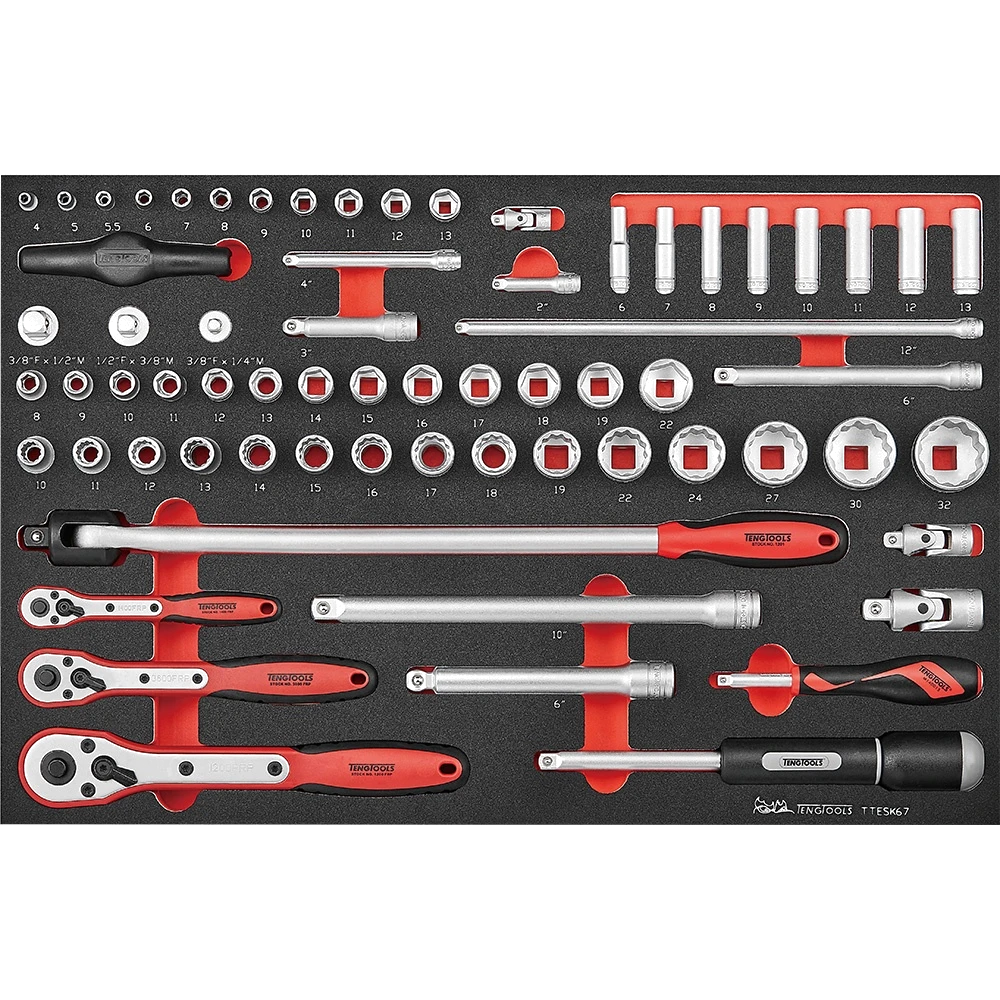 Teng 67pc 1/4in  3/8in & 1/2in Drive Metric Socket Set