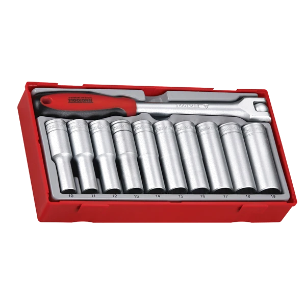 Teng 11pc 1/2in Dr. Deep Skt Set 10-19mm - TC-Tray