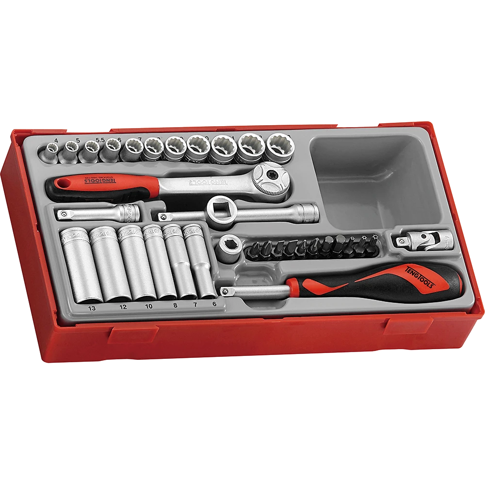 Teng 35pc 1/4in Dr. Skt & Acc Set 4-13mm (12-pt) - TC-Tray