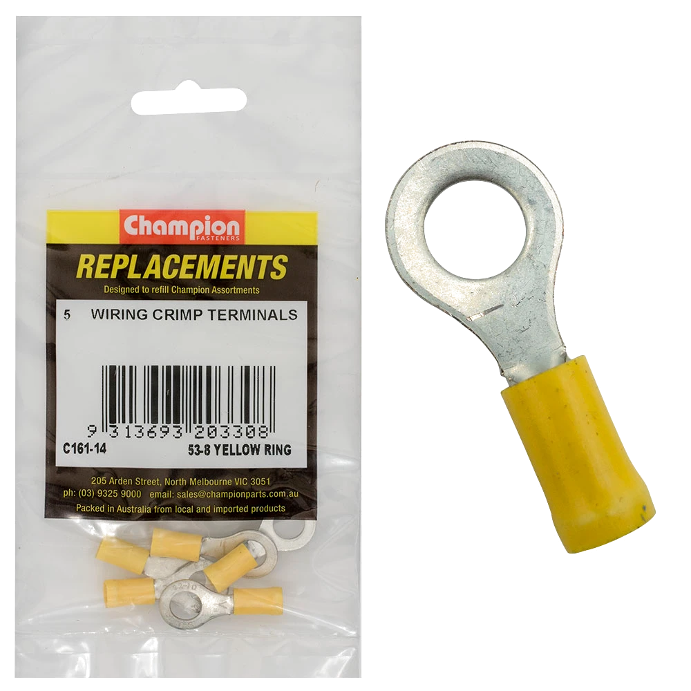 Champion 5/16in / 8mm Yellow Ring Terminal -5pk