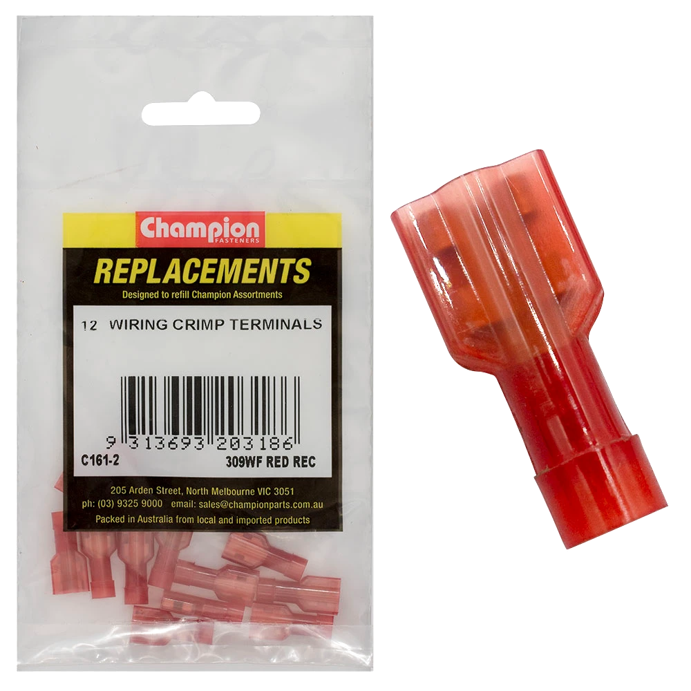 Champion Red Female insulated Push-On Spade Terminal -12pk