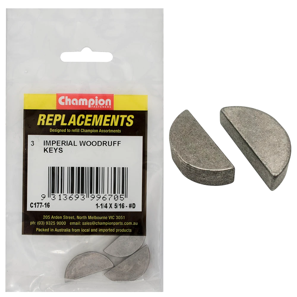 Champion 1-1/4in x 5/16in Wkd Woodruff Key -3pk