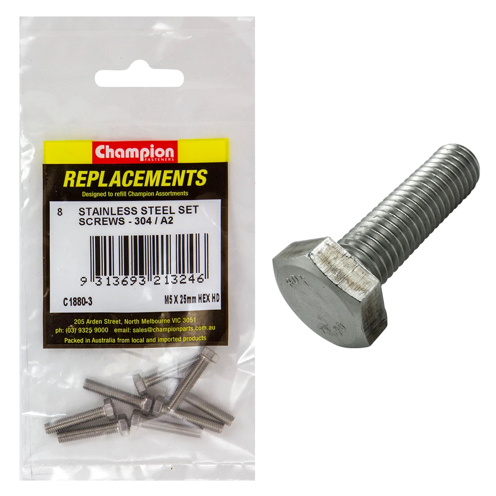 Champion M5 x 25mm Stainless Set Screw 304/A2 -8pk