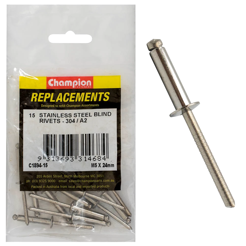 Champion 5.0mm x 24mm Blind Rivet -304/A2 -15pk