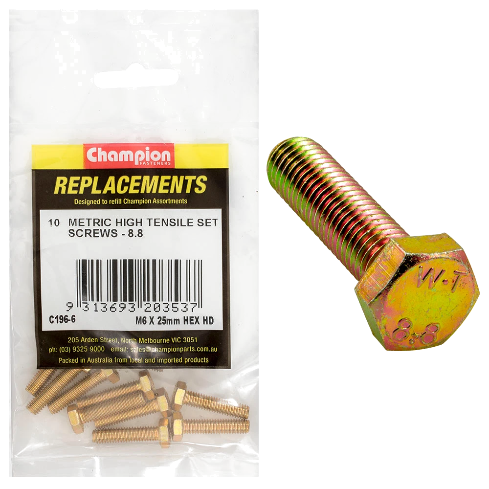 Champion M6 x 25mm x 1.00 Set Screw -Gr.8.8 -10pk