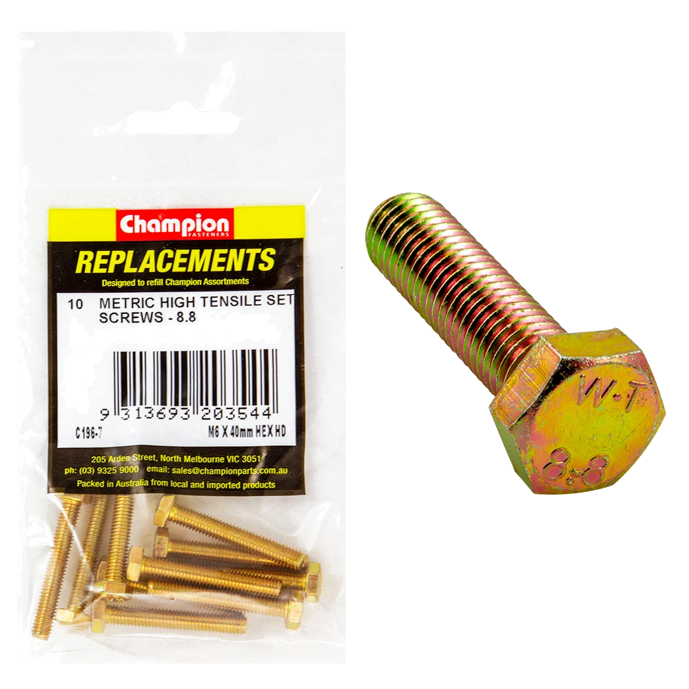 Champion M6 x 40mm x 1.00 Set Screw -Gr.8.8 -10pk