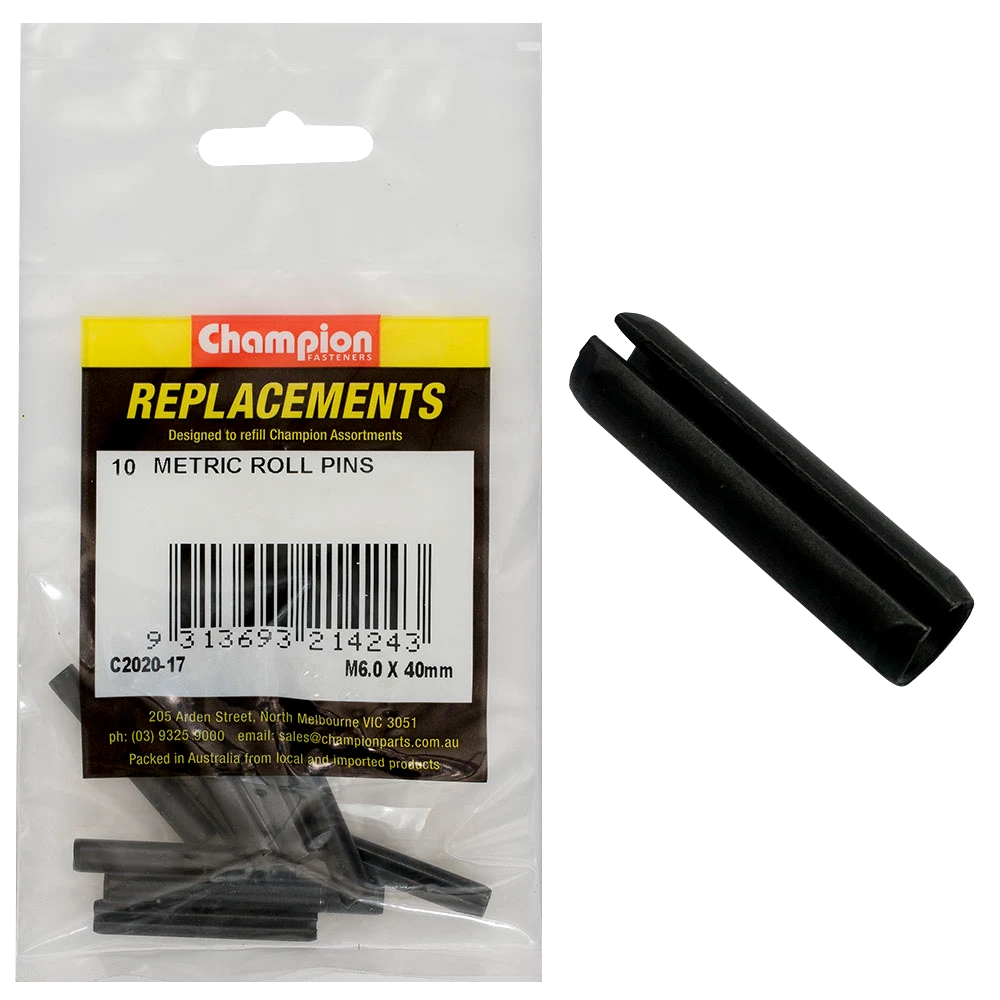 Champion 6.0 x 40mm Metric Roll Pin -10pk
