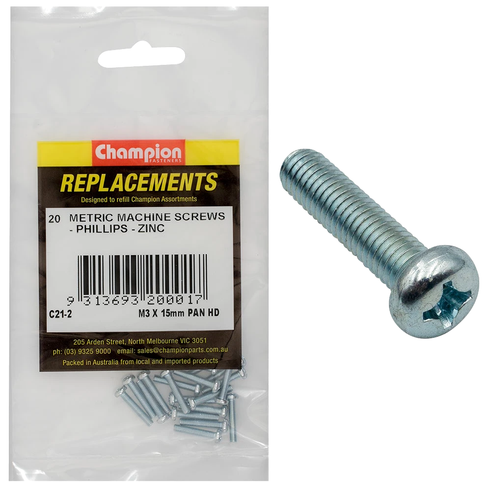 Champion M3 x 16mm Machine Screw P/H Phillips -20pk
