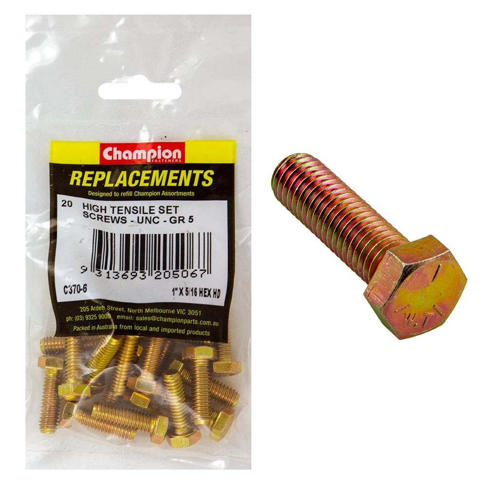 Champion 5/16in x 1in UNC Set Screw -Gr5 -20pk