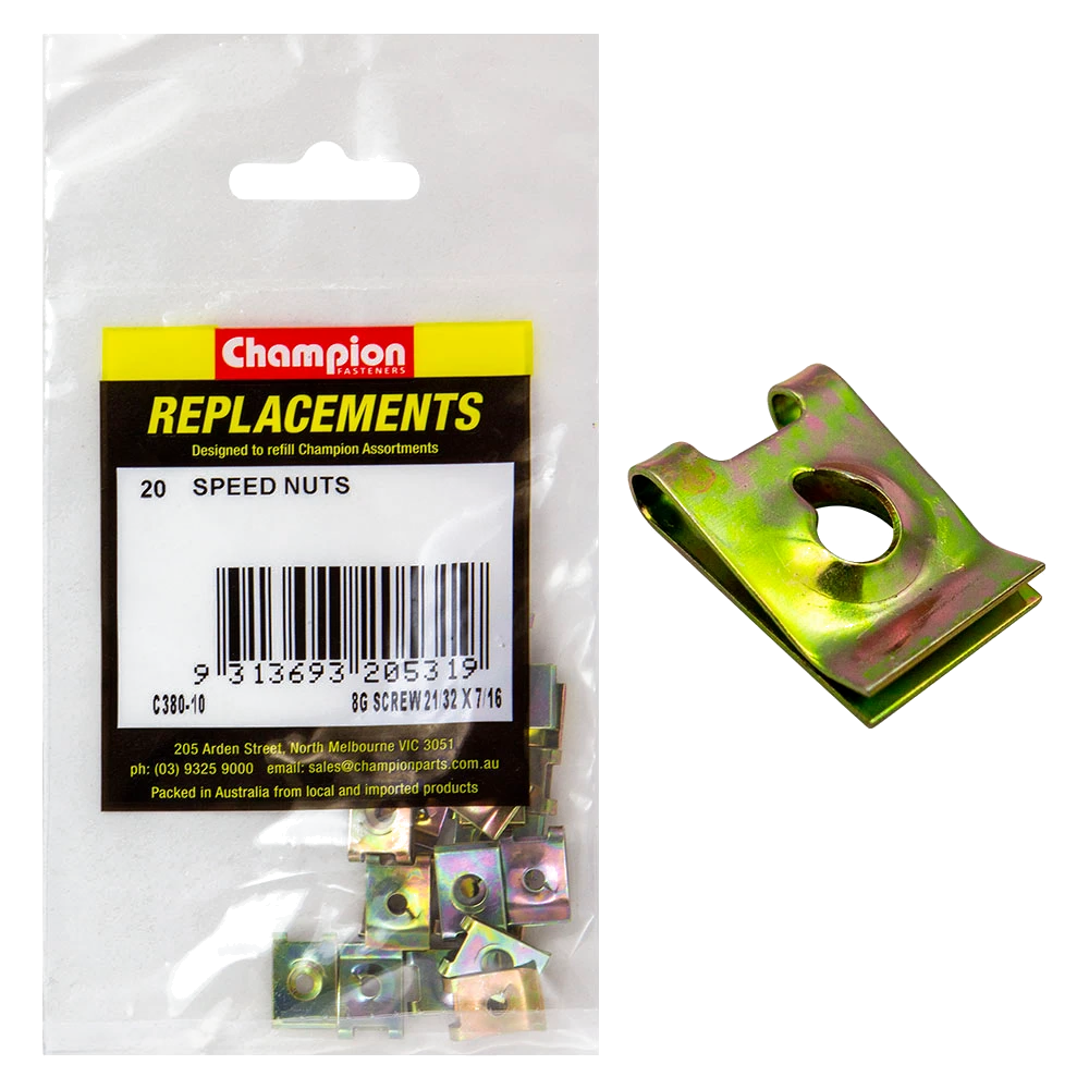 Champion 17 x 11.5 x 3.7mm Captive U-Type Speed Nut-20pk