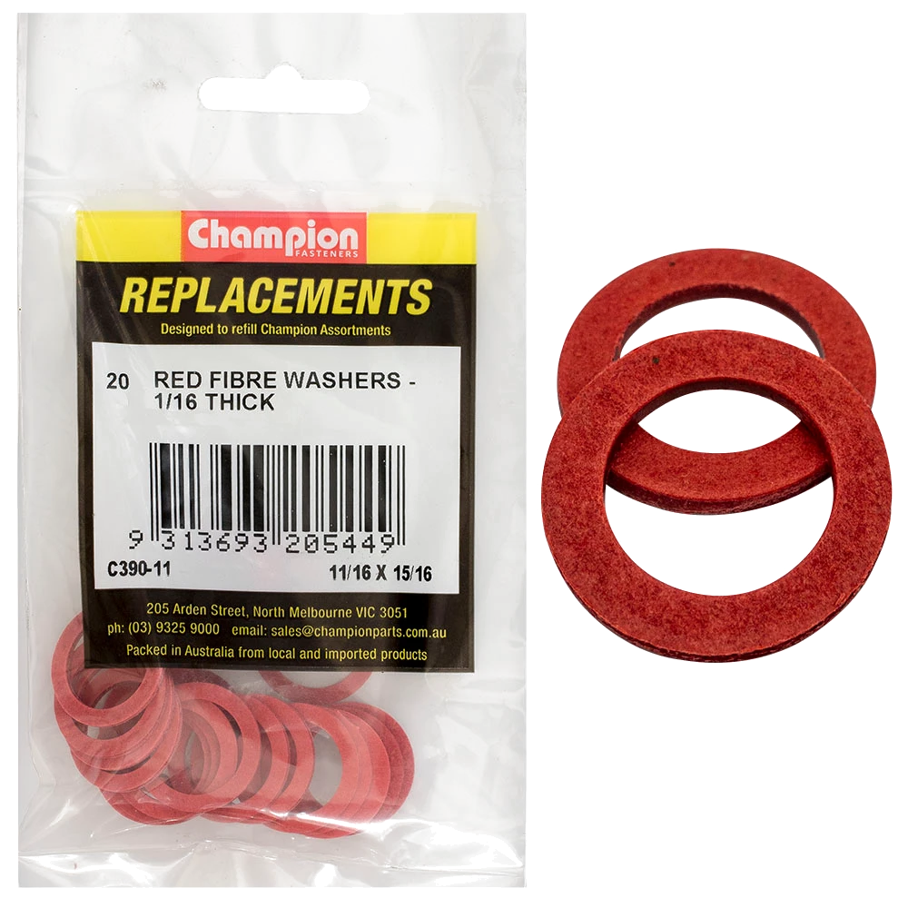 Champion 11/16in x 15/16in x 1/16in Red Fibre Washer -20pk