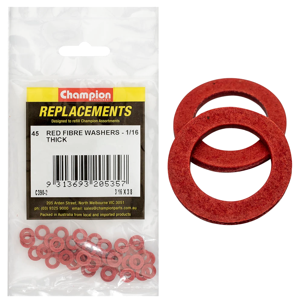 Champion 3/16in x 3/8in x 1/16in Red Fibre Washer -45pk
