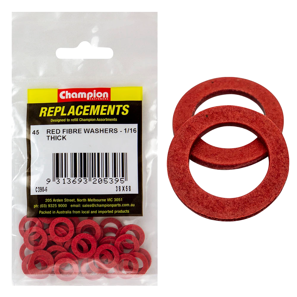 Champion 3/8in x 5/8in x 1/16in Red Fibre Washer -45pk