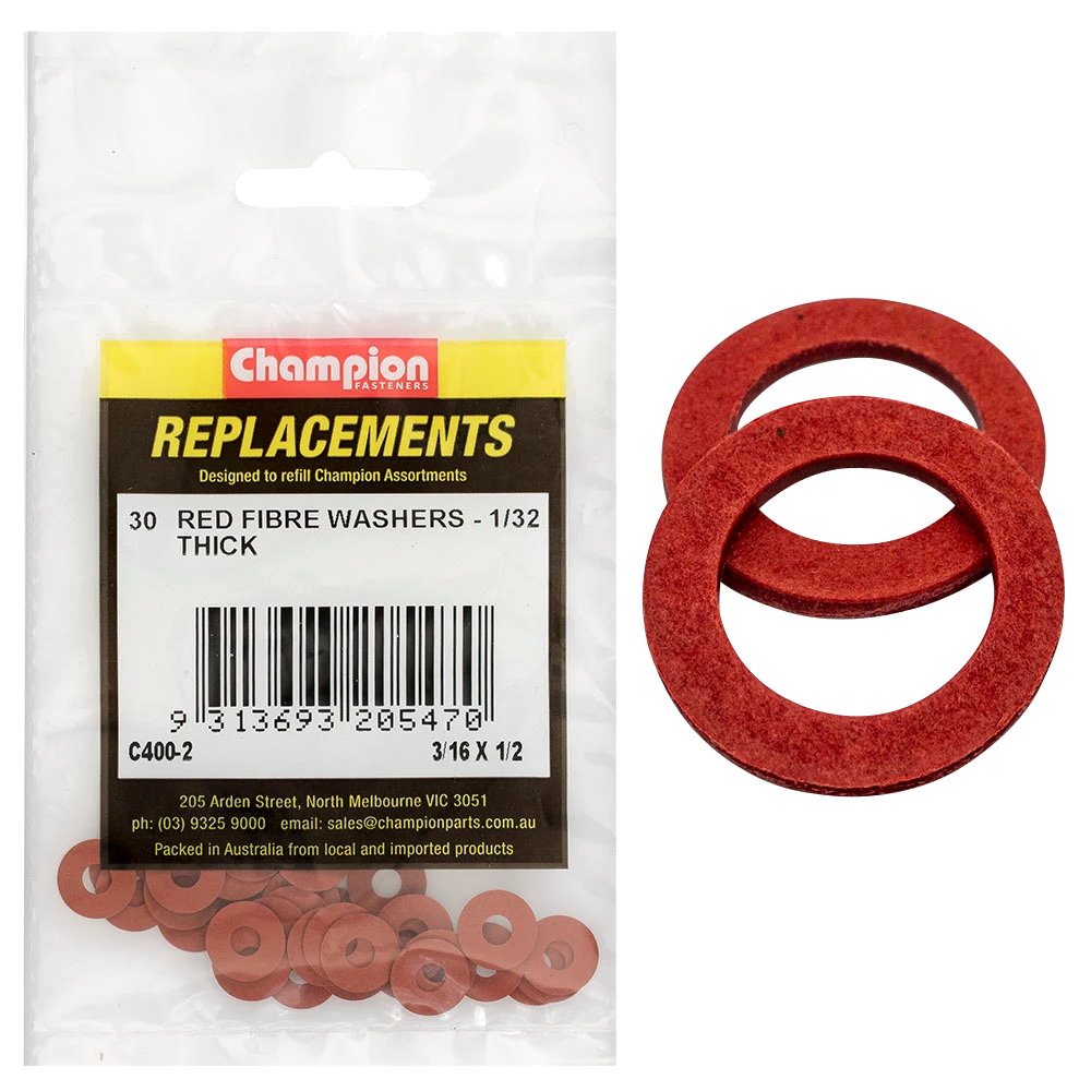 Champion 3/16in x 1/2in x 1/32in Red Fibre Washer -30pk