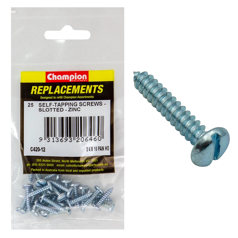 Champion 10G x 3/4in S/Tapping Screw Pan Head Slotted -25pk