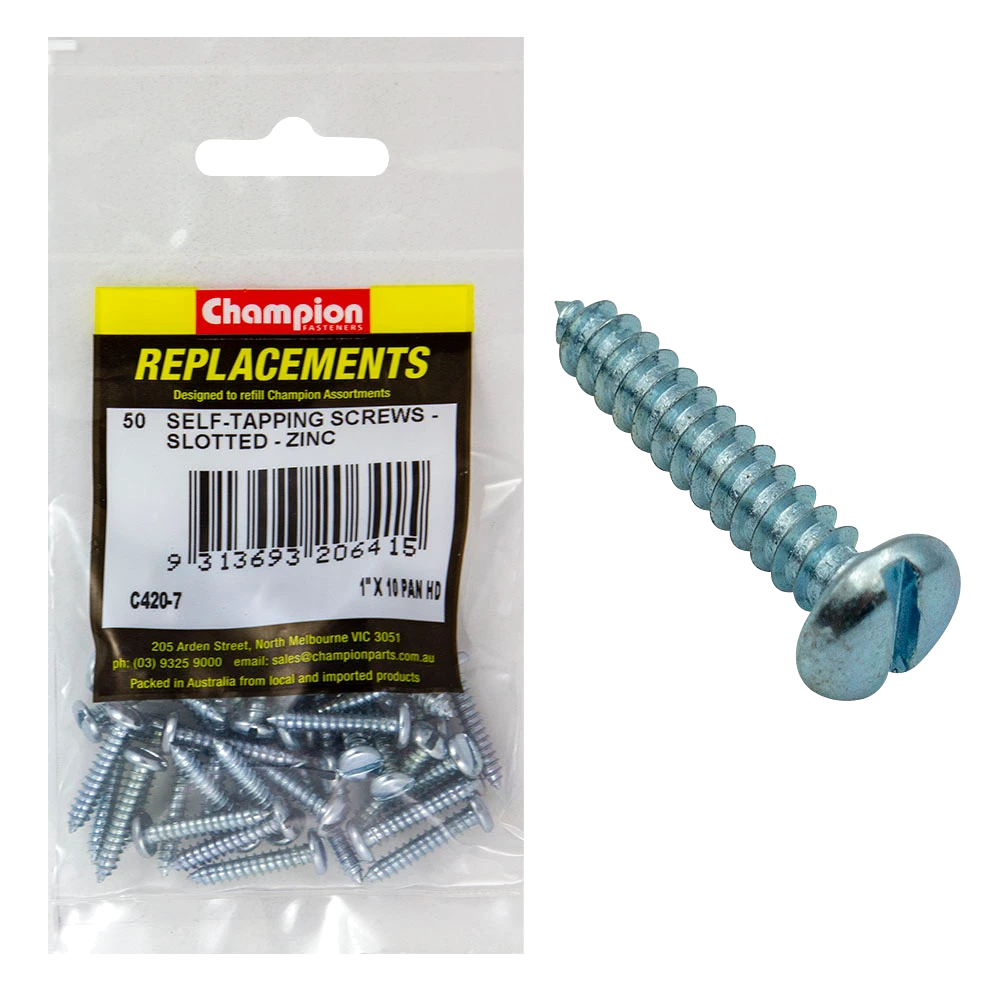 Champion 10G x 1in S/Tapping Screw Pan Head Slotted -50pk