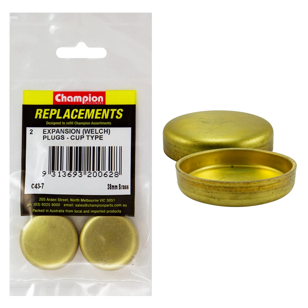 Champion 38mm Brass Expansion (Frost) Plug -Cup Type -2pk**