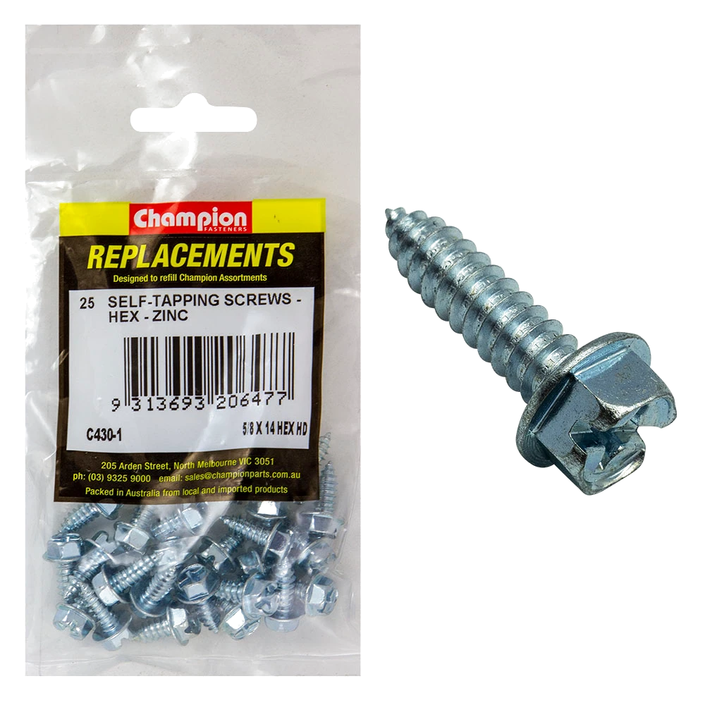 Champion 14G x 5/8in S/Tapping Screw Hex Head Phillips -25pk