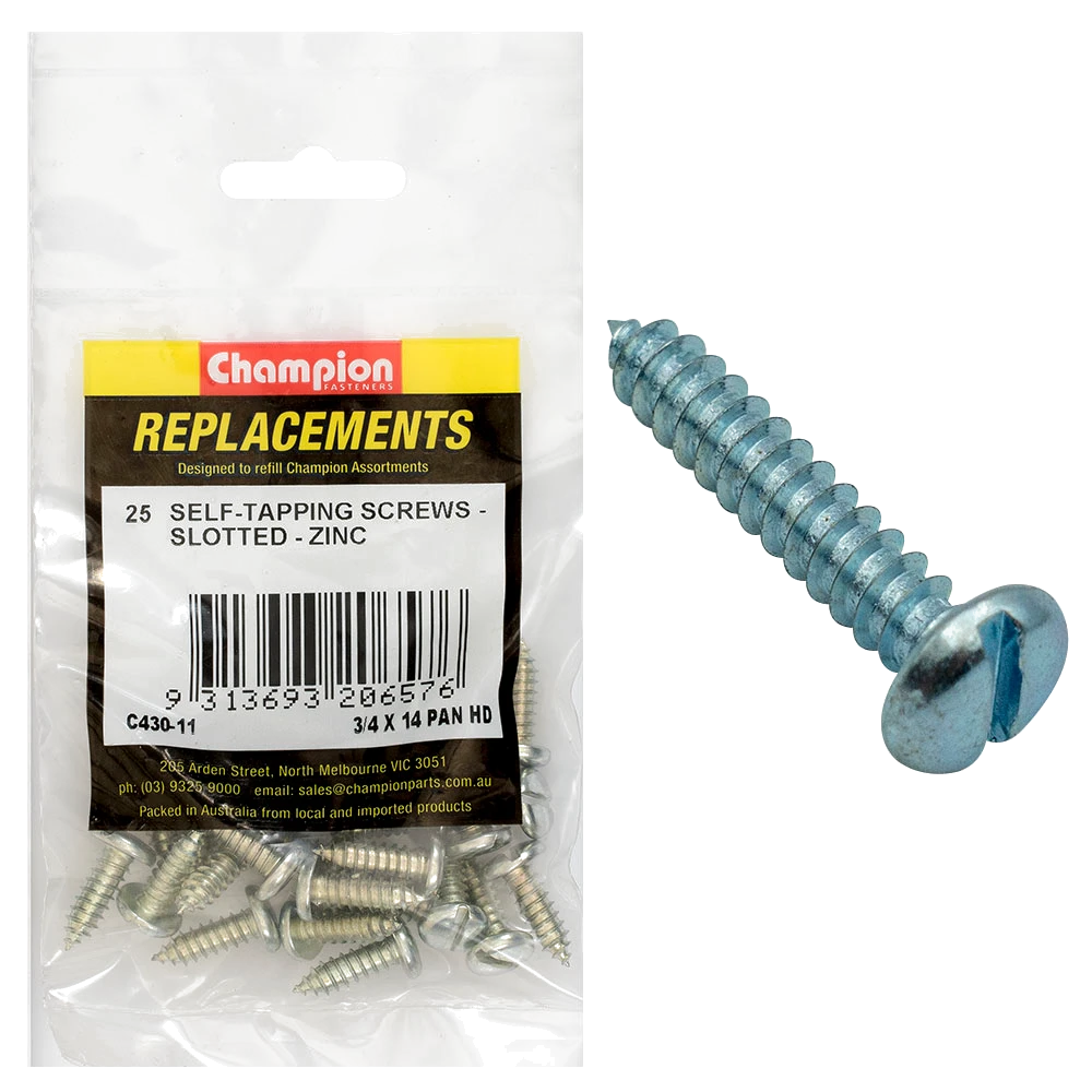Champion 14G x 3/4in S/Tapping Screw Pan Head Slot -25pk