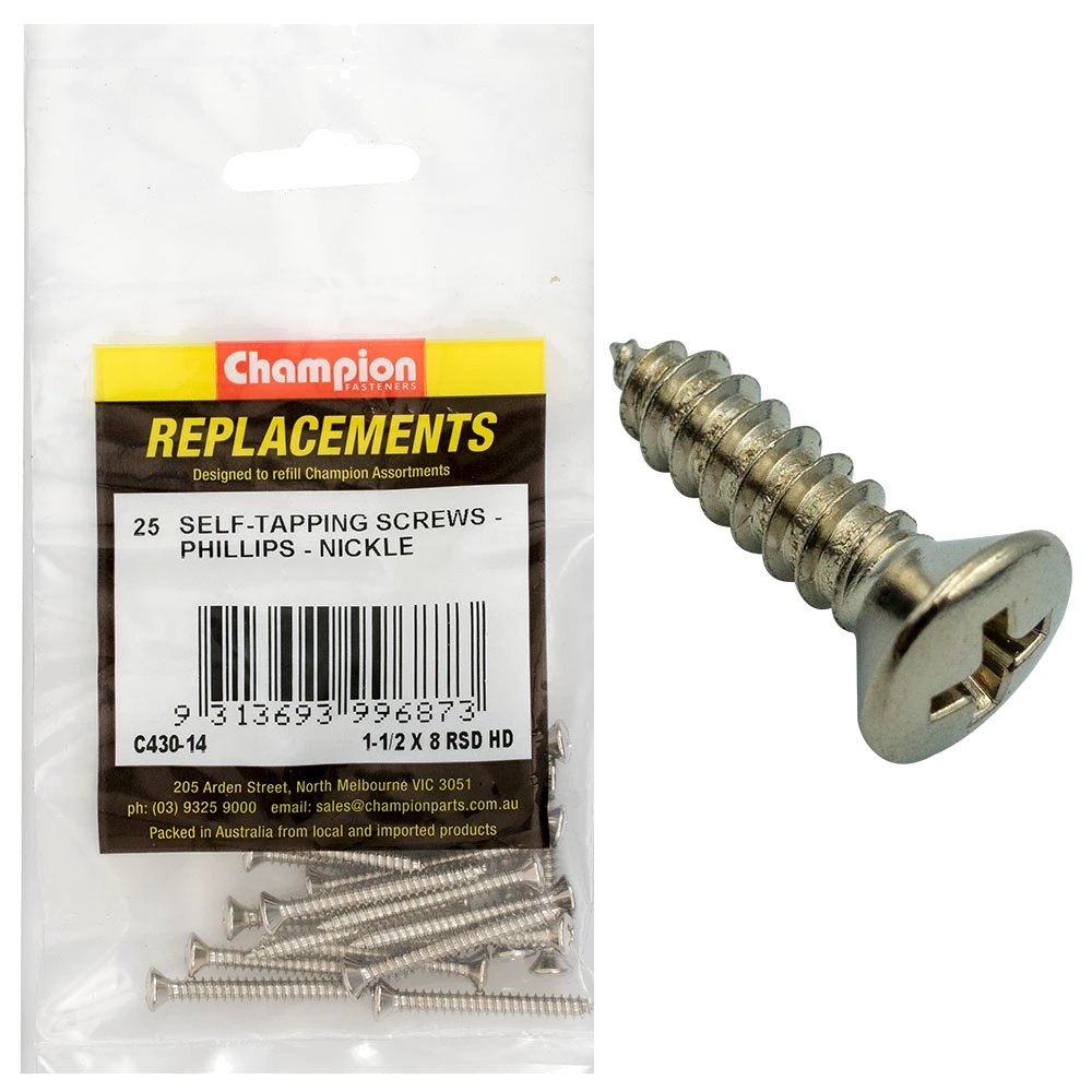 Champion 8G x 1-1/2in S/Tapping Screw Rsd Hd Phillips -25pk