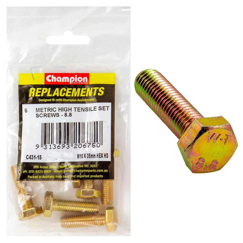 Champion M10 x 35mm x 1.50 Set Screw -Gr8.8 -6pk