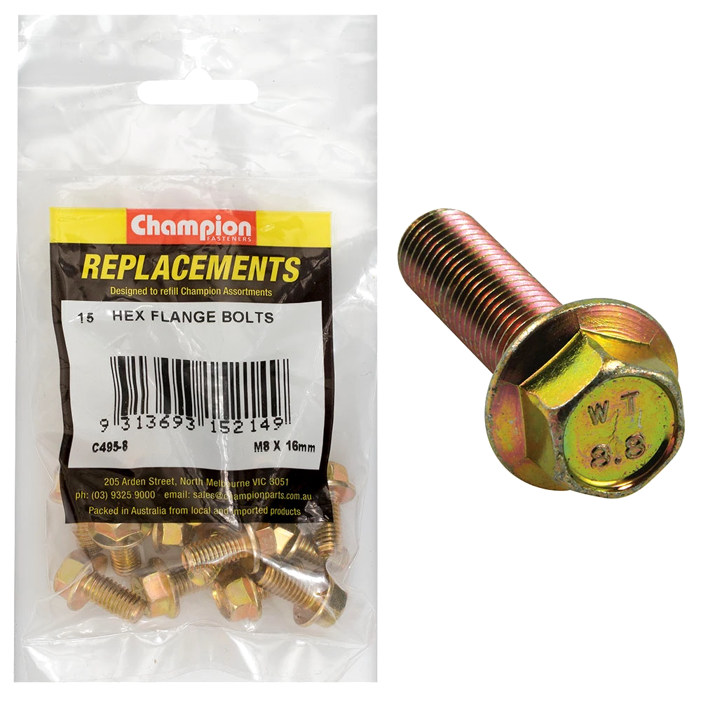 Champion M8 x 16mm Flange Head Set Screw -Gr8.8 -15pk
