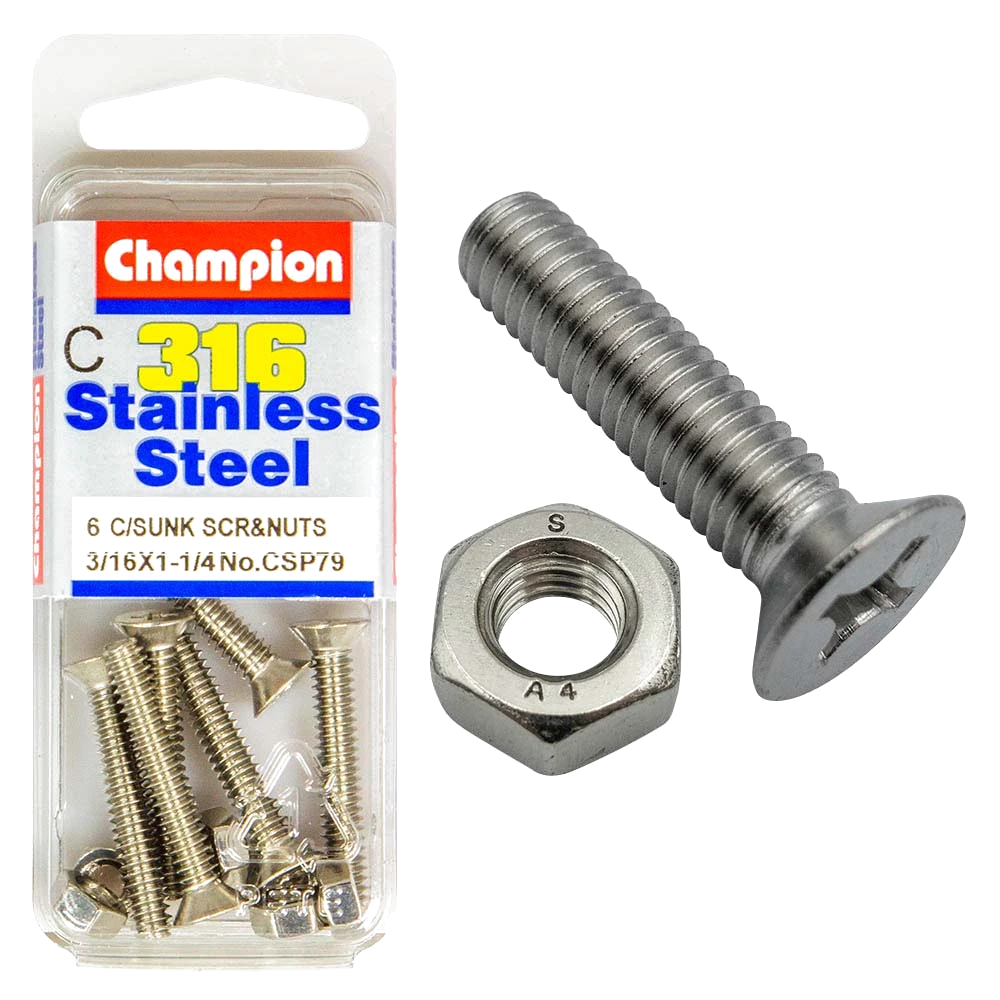 Champion 3/16in x 1-1/4in UNC CSK Set Screw 316/A4 (C)