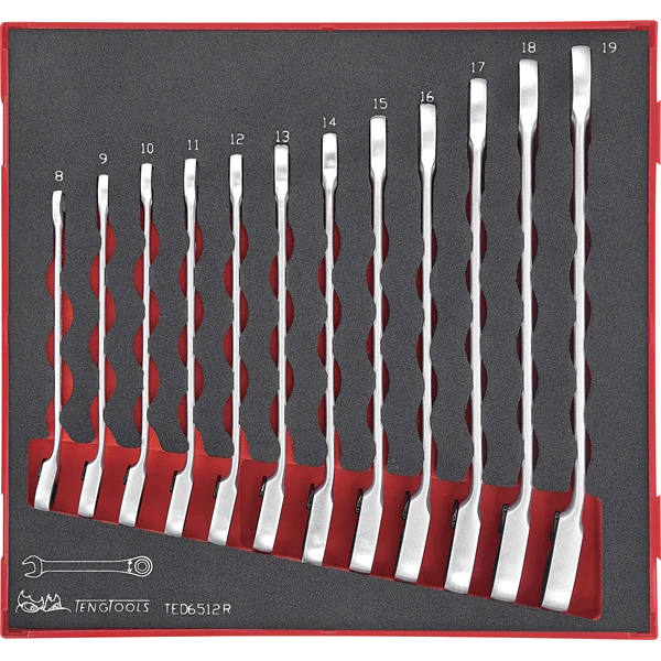 Teng 12pc Rev. Ratchet mm Combination Spanner Set - TED-Tray
