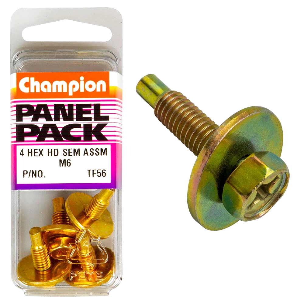 Champion M6 x 18mm Sems Assembly Hex Bolt W/ Flat Washer-4pk