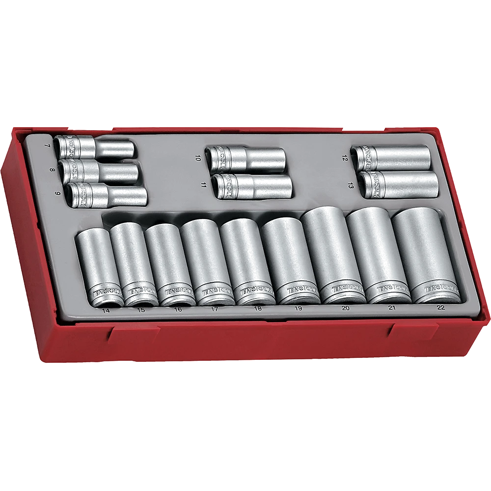 Teng 16pc 3/8in Dr. Deep Skt Set 7-22mm (12-pt) - TC-Tray