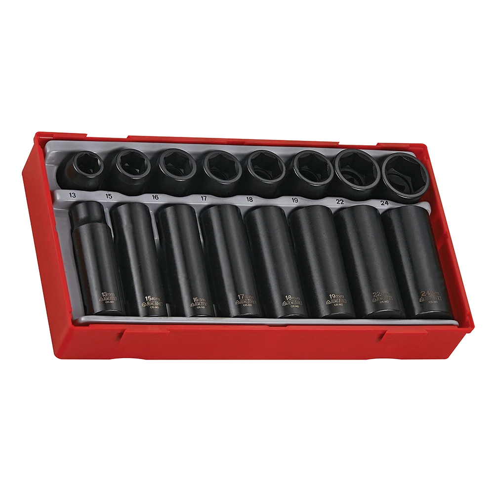 Teng 16pc 1/2in Dr. mm Reg/Deep Imp Skt Set - TC-Tray