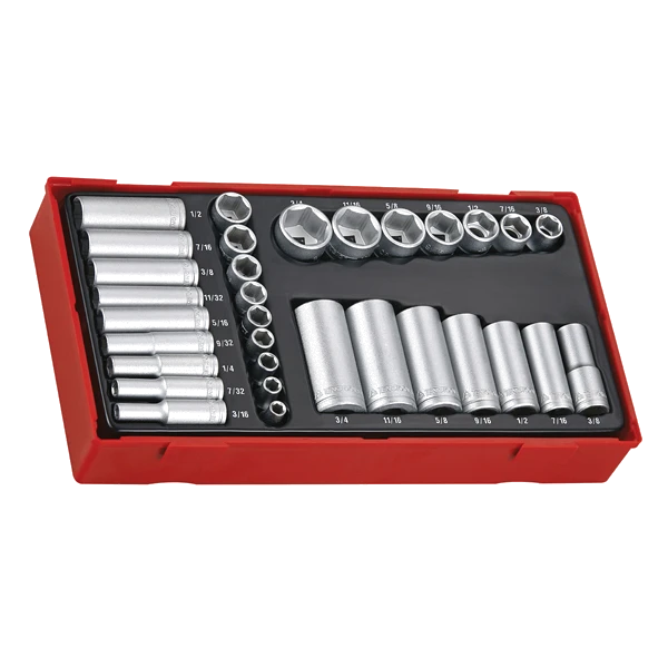 Teng 32pc 1/4 & 3/8in Dr. Reg/Deep AF Skt Set - TC-Tray