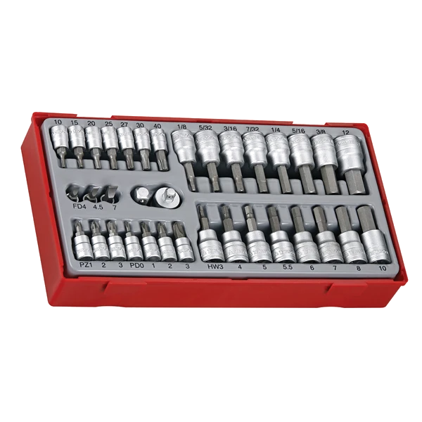 Teng 35pc 1/4 & 3/8in Dr. Bits Socket Set - TC-Tray
