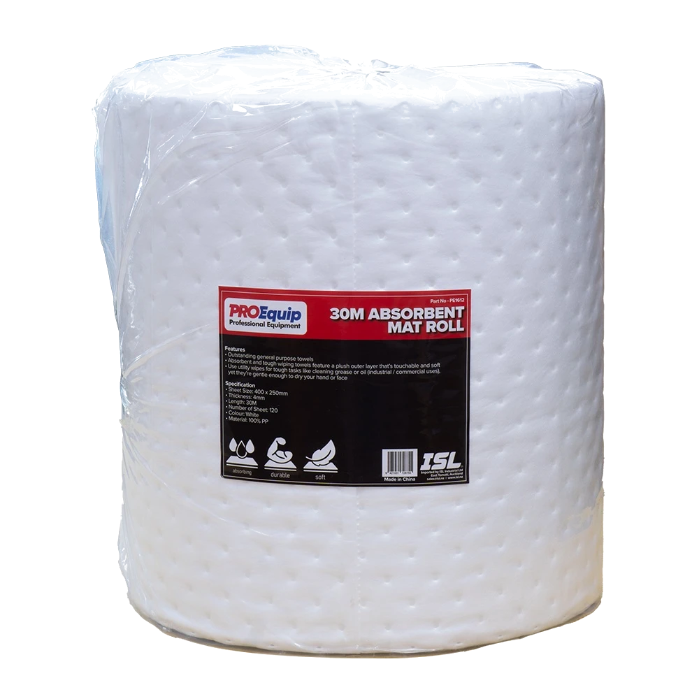 ProEquip Absorbent Mat Roll 30M - 400x250x4mm - Oil (White)