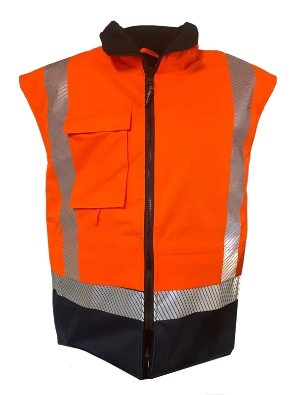 Hi-Vis Fleece Lined PU Vest, Orange/Navy