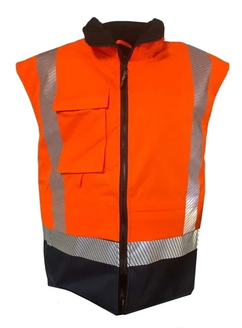 Hi-Vis Fleece Lined PU Vest, Orange/Navy - Image 2